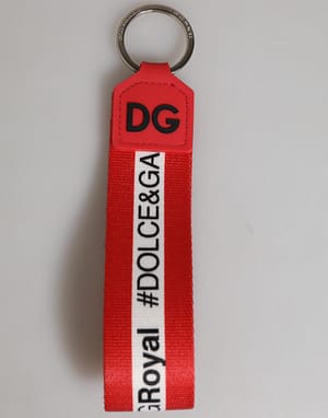 Dolce & Gabbana Red Logo Polyester Silver Brass Holder Keychain Keyring