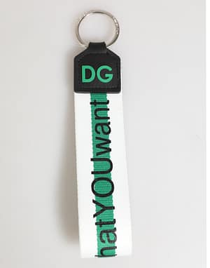 Dolce & Gabbana Green Logo Polyester Silver Brass Holder Keychain Keyring