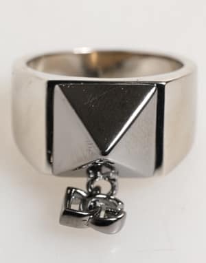 Dolce & Gabbana Silver Tone Pyramid DG Logo Real Brass Ring