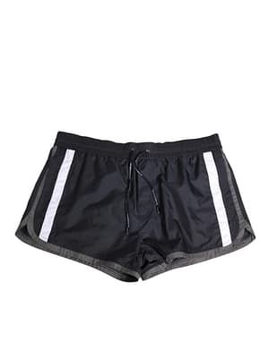 Dolce & Gabbana Black White Polyester Logo Elastic Waistband Swimwear