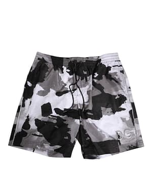 Dolce & Gabbana Black White Camouflage DG Logo Men Swimwear