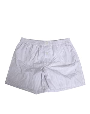 Dolce & Gabbana White Blue Cotton Striped Button Fly Shorts Swimwear