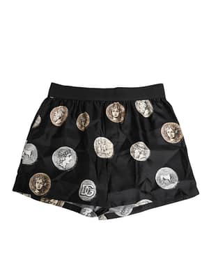 Dolce & Gabbana Black Silk Ancient Coin Print Boxer Short Swimwear