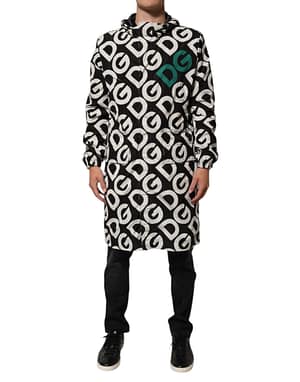 Dolce & Gabbana Black White Logo Print Hooded Coat Men Jacket