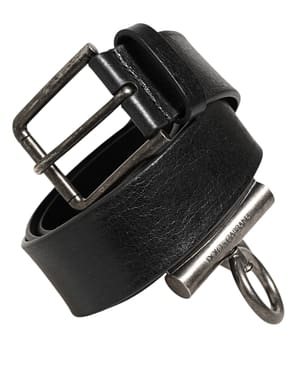 Dolce & Gabbana Black Leather Side Rings Brass Buckle Belt