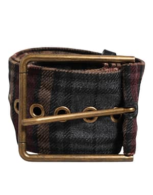 Dolce & Gabbana Plaid Fabric Logo Plate Brass Buckle Belt