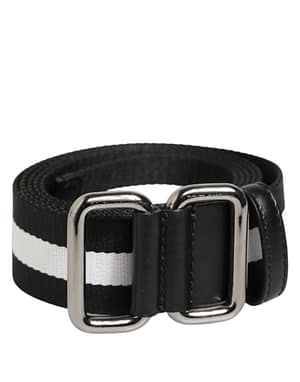 Dolce & Gabbana Black White Striped Metal Buckle Men Belt