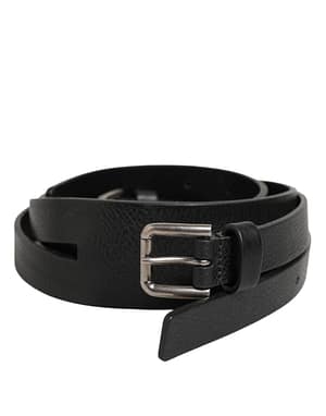 Dolce & Gabbana Black Double Strap Leather Gold Buckle Belt