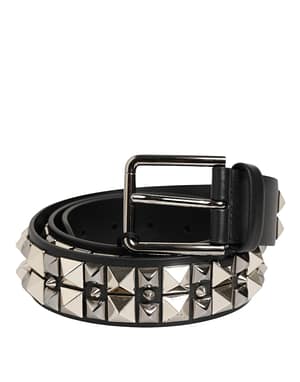 Dolce & Gabbana Black Calf Leather Studded Silver Buckle Belt