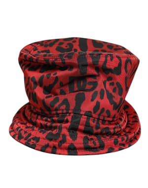 Dolce & Gabbana Red Black Nylon Leopard Print Bucket Men Cap Hat