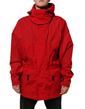 Dolce & Gabbana Red Nylon Hooded Men Full Zip Parka Jacket