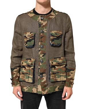 Dolce & Gabbana Brown Camouflage Linen Button Down Jacket