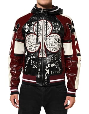 Dolce & Gabbana Multicolor Hooded Leather DG King Men Biker Jacket