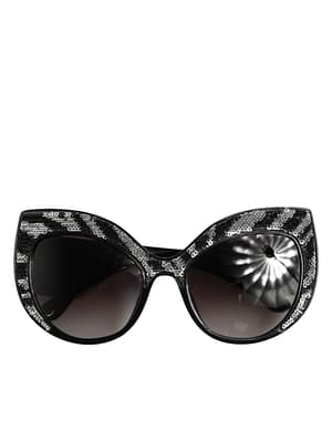 Dolce & Gabbana Black Silver Sequin Butterfly Polarized Sunglasses