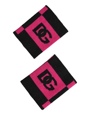 Dolce & Gabbana Black Pink DG Logo Cashmere 1 Pair Wristband