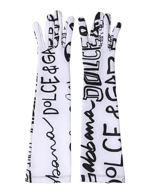 Dolce & Gabbana Black White DG Logo Elbow Length Mitten Gloves