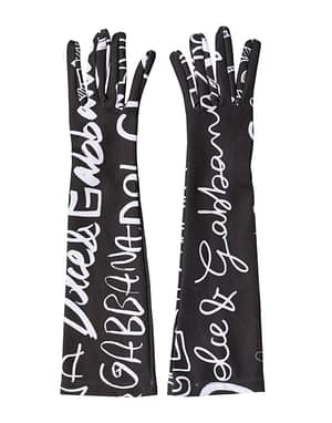 Dolce & Gabbana Black White DG Logo Elbow Length Mitten Gloves