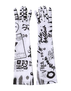 Dolce & Gabbana Black White DG Logo Elbow Length Mitten Gloves