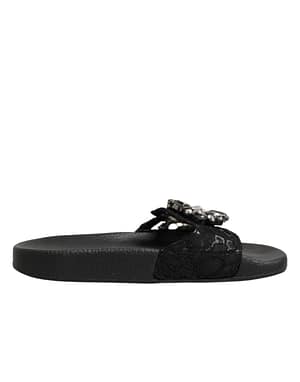 Dolce & Gabbana Black Devotion Matelassé Leather Slides Shoes