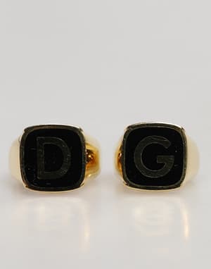 Dolce & Gabbana Gold-Tone Real Brass Black Enamel "DG" Adjustable Rings