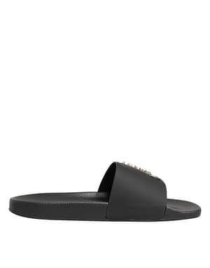 Dolce & Gabbana Black Leather Slides Sandals Beachwear Shoes