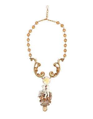 Dolce & Gabbana Gold Ceramic Crystal Cherub Baroque Pendant Necklace
