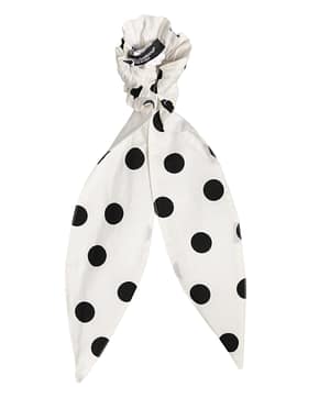Dolce & Gabbana Scrunchie White Cotton Polka Dot Scarf Tie Accessory Hair