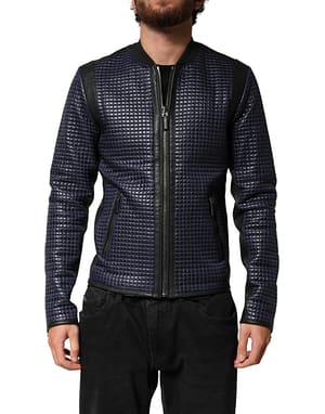 Dolce & Gabbana Blue Nylon Full Zip Bomber Men Jacket