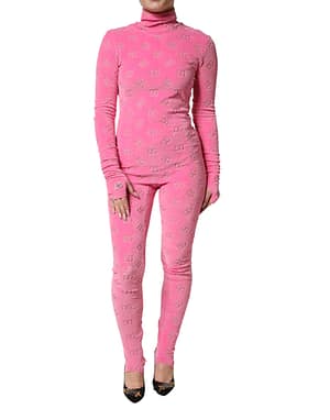 Dolce & Gabbana Pink Logo Monogram Long Sleeve Jumpsuit Dress