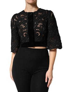 Dolce & Gabbana Black Floral Lace Cropped Coat Jacket