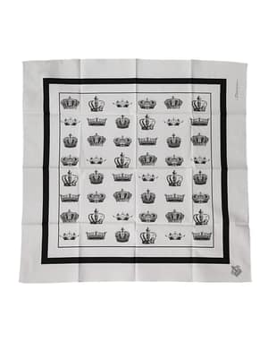 Dolce & Gabbana White Crown Cotton Square Foulard Scarf