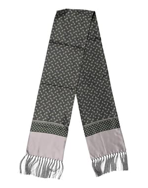 Dolce & Gabbana Gray Patterned Fringes Neck Foulard Scarf