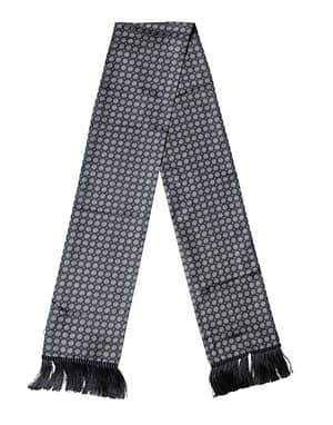 Dolce & Gabbana Blue Patterned Silk Fringes Foulard 138cm x 15.5cm Scarf