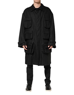 Dolce & Gabbana Black Pockets Collared Trench Coat Jacket