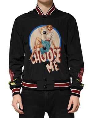 Dolce & Gabbana Black Pin Up Button Down Men Bomber Jacket