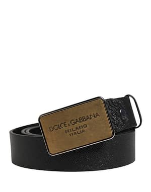 Dolce & Gabbana Black Classic Calf Leather Metal Buckle Belt
