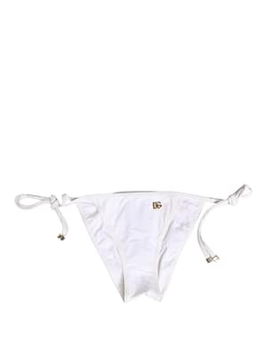 Dolce & Gabbana White Nylon DG Logo Plaque Bikini Bottom Swimwear