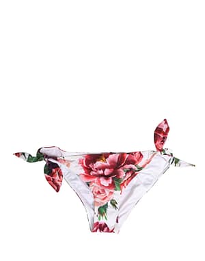 Dolce & Gabbana White Floral Print Swimsuit Bikini Bottom Swimwear