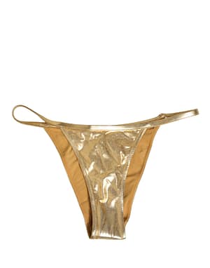 Dolce & Gabbana Gold-Tone Polyester Bikini Bottom Logo Swimwear