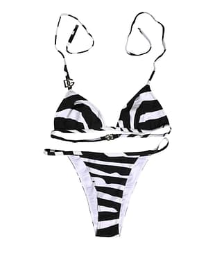 Dolce & Gabbana Black White Zebra Bikini Top Bottom Swimwear
