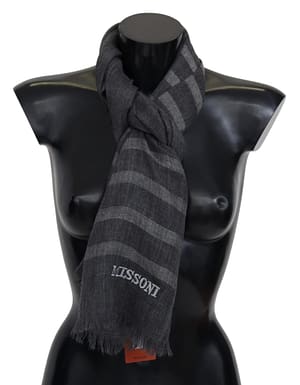 Missoni Gray Striped Wool Unisex Neck Wrap Fringes Scarf