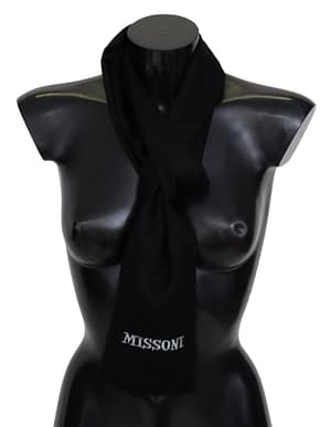 Missoni Black 100% Wool Unisex Neck Wrap Fringes Logo Scarf