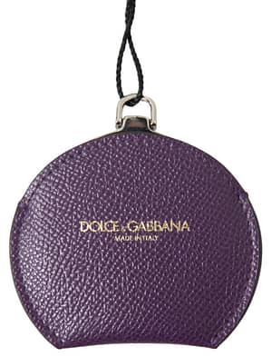 Dolce & Gabbana Purple Calfskin Leather Round Hand Mirror Holder