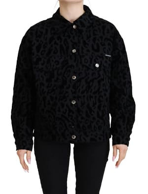 Dolce & Gabbana Cotton Black Leopard Long Sleeve Denim Jacket