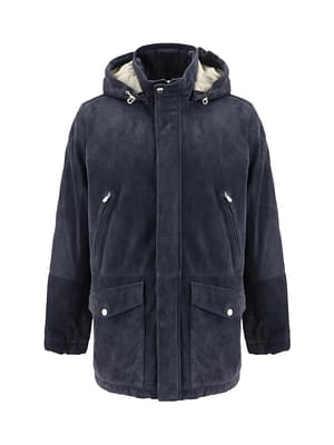 Brunello Cucinelli Blue Leather Jacket