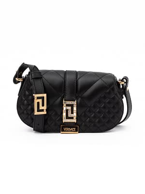Versace Black Leather Quilted Shoulder Strap Bag