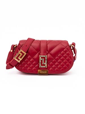 Versace Red Leather Quilted Shoulder Strap Bag