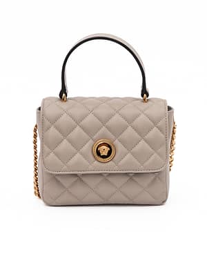 Versace Taupe Quilted Leather Handbag