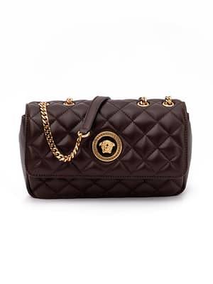 Versace Brown Quilted Leather Shoulder Strap Bag
