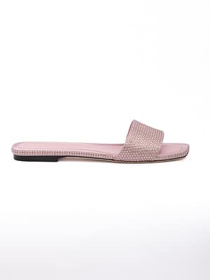Jimmy Choo Pink Satin Crystal Clovis Flat